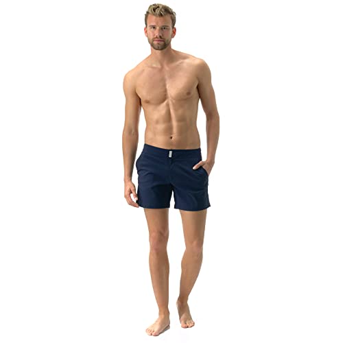 Men Flat Belt Stretch Swim Trunks Solid3