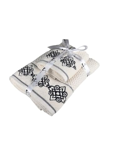 Image of SENSES by Riba Cotton Towel Set 550 GSM - Design 3, 2 Pcs| 1 Bath + 1 Hand Towels Combo | Super Soft, Absorbent, Lightweight, Antimicrobial, Low Linting
