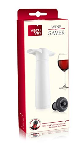Vacu Vin Wine Saver Pump with Vacuum Bottle Stoppers - Black (White with 6 Stoppers)