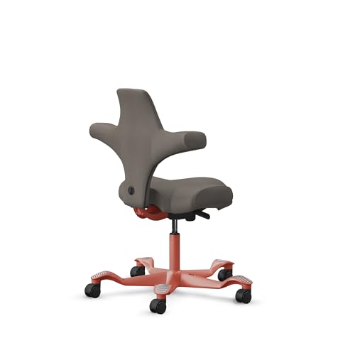 Image of HAG Capisco Standard Chair-Blush Rose Frame-Upholstered Gray Ash Vinyl
