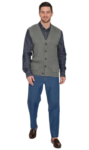 Men's Sweater Vest-Rib Knit Sleeveless Cardigan Front Buttons & Pockets,Relaxed Fit-Ideal Knit Vest for Casual & Formal Wear3