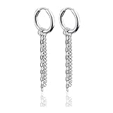 Fusamk Fashion Stainless Steel Huggie Hinged Hoop Earrings Tassel Long Chain Dangling Drop Earrings