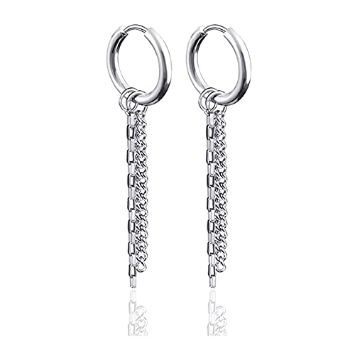 Fashion Stainless Steel Huggie Hinged Hoop Earrings Tassel Long Chain Dangling Drop Earrings