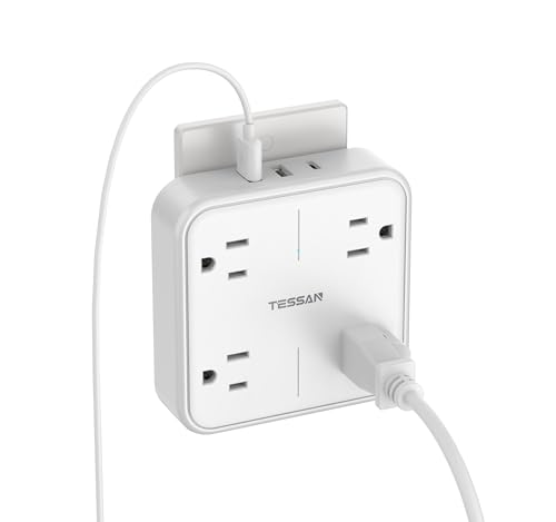 Consejos para Comprar Convectores - los preferidos. 34 TESSAN Regleta Multicontacto Pared, Protector de Sobretensiones con 4 Enchufes de CA y 3 USB (1 USB C), Conector Multiple Outlet para el Hogar, Oficina, Dormitorio, Viaje...