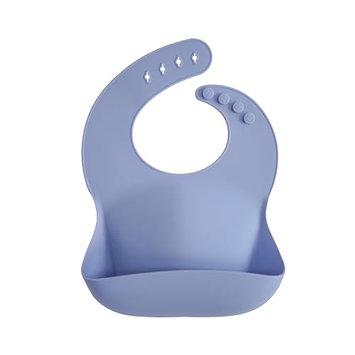 Image of mushie Silicone Baby Bib | Adjustable Fit Waterproof Bibs (Powder Blue)