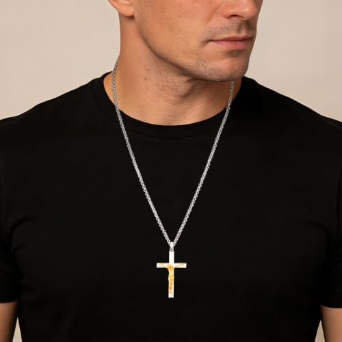 Image of Eusense Cross Necklace for Women Men Crucifix Pendant Sterling Silver 925 Cruz De Caravaca Cross Jesus Crucifix Jewelry