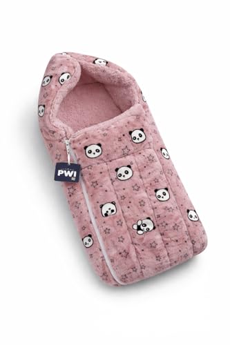 Image of PWI Baby Sleeping Bag for 0-6 Months, Ultra Soft Plush & Sherpa Warm Winter Wrapper with Hood & Zip, Newborn Swaddle Blanket for Stroller & Home Use