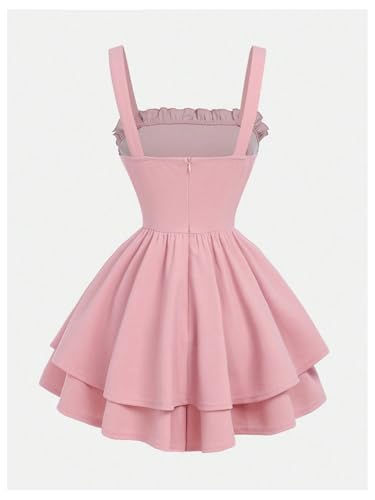 SHENHE Girl's Ruffle Hem Layered Sleeveless Dress Bow Cute Flare Short Dresses2