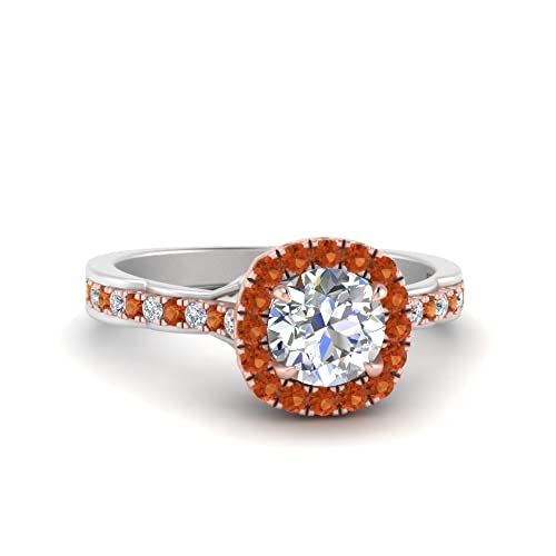 Image of Choose Your Gemstone Cathedral Halo Two Tone Engagement Ring 925 Sterling Silver Round Shape Halo Engagement Rings Lightweight Office Wear Everyday Gift Jewelry US Size 4 to 12