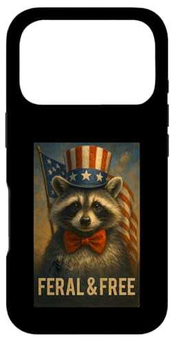 Carcasa para iPhone 17 Pro Mapache Salvaje y Libre en Sombrero patriótico Divertido 4 de Julio