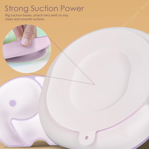 Image of BAYBEE Elephant Silicone Divided Baby Plate with 2 Training Spoons | Baby Feeding Set for Toddlers & Kids | Suction Plate and Spoon Combo for Boys & Girls | Tableware Set for Boys & Girls (Purple)
