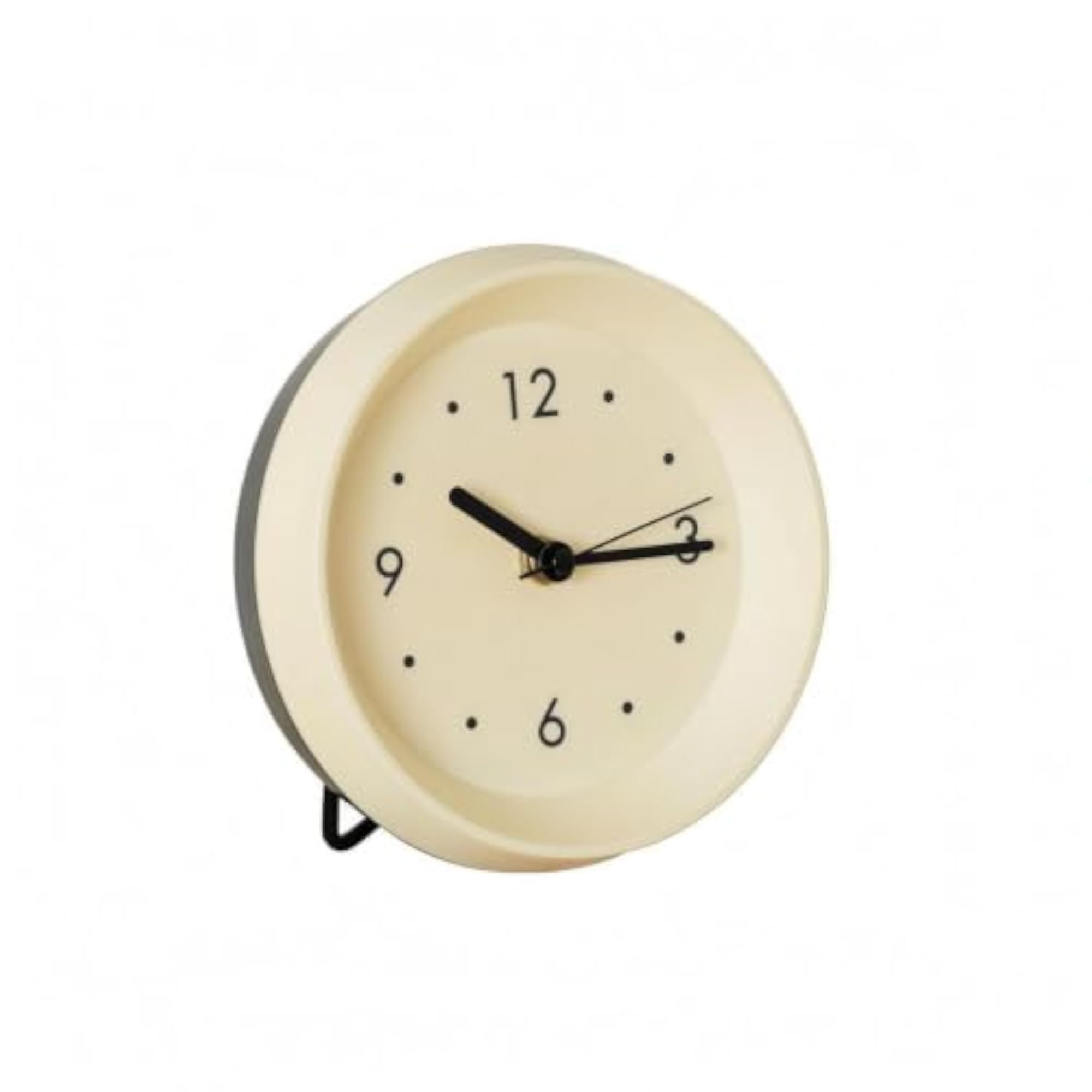 Cream-White Round Tabletop Table Clock ABS Resin Minimalist Table Clock Black Stand Home Decor Compact
