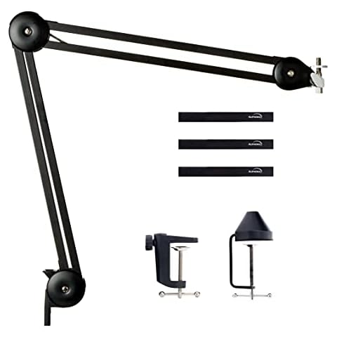 AUPHONIX PRO Mic Arm Stand – Microphone Scissor Boom & Clamp - Compatible with Standard Shock Mounts - Microphone Stand for Desk or Table Cover