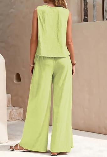 Image of ALL YOURS Women's 2 Piece Outfit Loose Tank Top and Wide Leg Pants Sets|co-ord set for women cord set for women lounge wear set for women coords set for women wear