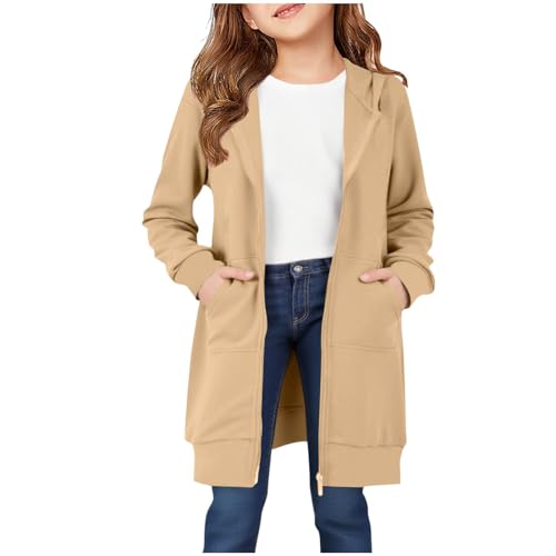 nhApmj Cute Long Zip Up Hoodies for Teen Girls Lightweight Preppy Long Sleeve Hooded Sweatshirts Youth Fall Fashion Solid Hoodie Jacket with Pockets