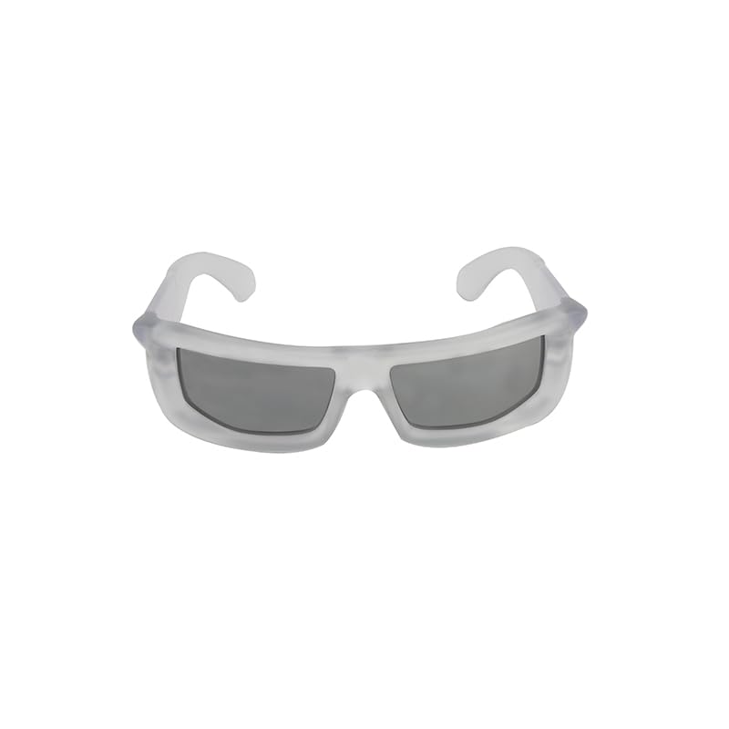 Futuristic Rectangle Sunglasses, Frosted White Frame, Gray Lenses
