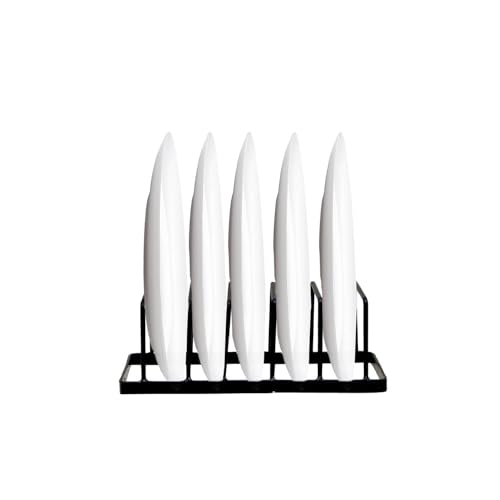 Image of Small Plate Stand Rack - Pack of 2 Black Iron Dish Rack Organizers for Countertop, Space-Saving 5-Slot Kitchen Plate Holder, 8.25 inch L x 5 inch W x 4.5 inch H