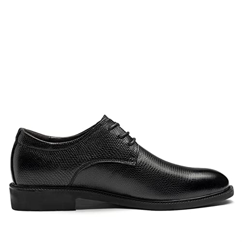 Dress Oxford Shoes for Men Lace Up Height Increasing Elevator Leather Derby Shoes 2.3 Inches Taller Slip Resistant Rubber Sole Low Top Block Heel(Black Embossing,10 M US)4