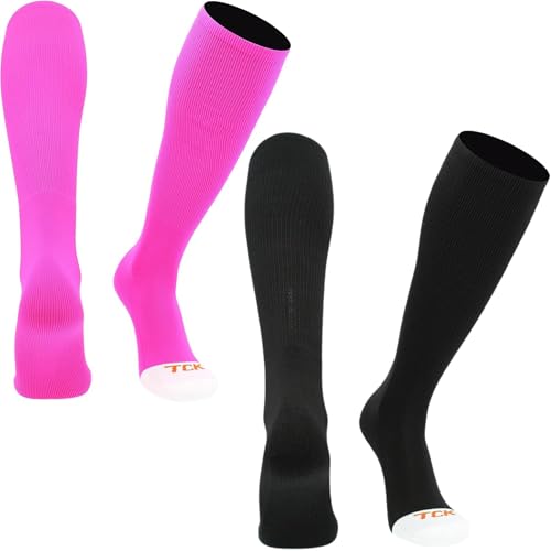 TCK Prosport Tube Socks 2-Pack (Black/Pink) Medium - Over-the-Calf Athletic Socks | DRY-IQ Moisture Control, Odor Control, Arch Support & Cushioning | Baseball, Softball, Football, Soccer