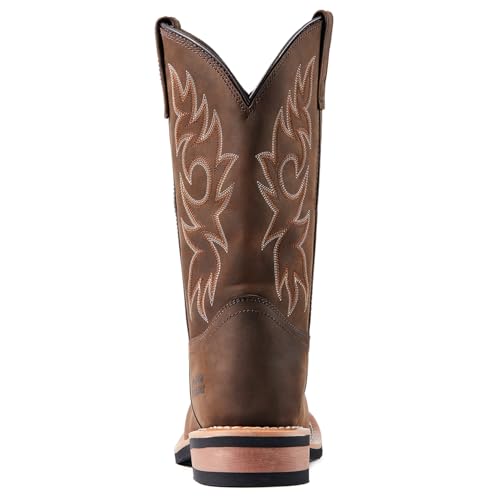 11'' Cowboy Work Boot for Men, Wide Square Toe Work Boots, Pull on Comfortable Soft Boots, Crazy Horse Leather, Oil & Slip Resistant, Waterproof, EH G11242N4