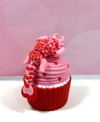 Image of 3D Printed Dragon, Articulated Baby Love Dragon in Cupcake Container, Pink and Red Baby Love Dragon, Fidget ADHD Autism Toy, Valentine's Gift, Executive Desk Toy - CCLDR003