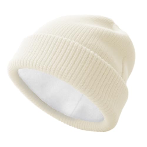 SPLASHGRIP Winter Beanie for Men Women Soft Fleece Lined Warm Knit Hat Ski Stocking Hat Thermal Thick Caps Unisex, Beige, One Size