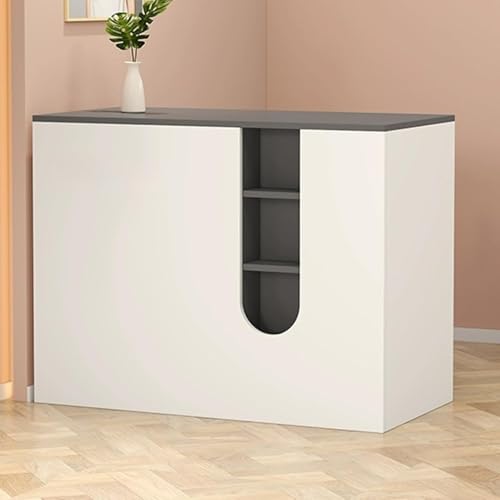Grey,39.3in/100cm,Reception Desk, Front Counter Desk with Lockable Drawer, Checkout Counter with Open Shelves, Reception Table for Salon Lobby Checkout Office