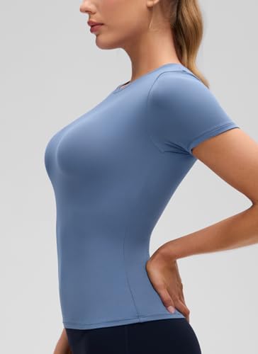 Image of CRZ YOGA Softembrace High Neck T-Shirt | Workout, Ultra Soft, Tight Fit, Waist Length, Short Sleeve Tops for Women