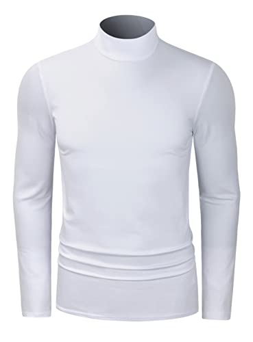 TAPULCO Men Turtleneck Long Sleeve Knitted Pullover Basic Slim Fit Casual Soft Comfy T Shirts, Mockneck - White, S