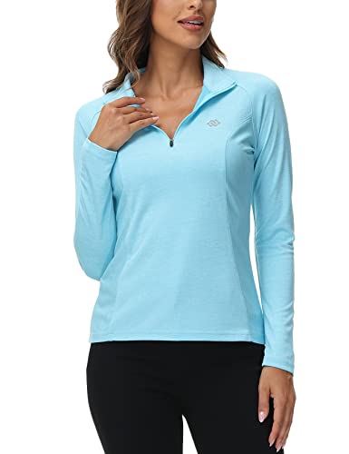 Mofiz MF3118WL Women'S Golf Polo Shirt Upf 50+ Long Sleeve Cycling Hiking Running Tops Quick Dry Workout Tennis Shirt 1/4 Zip Pullover Sky Blue S thumb #3