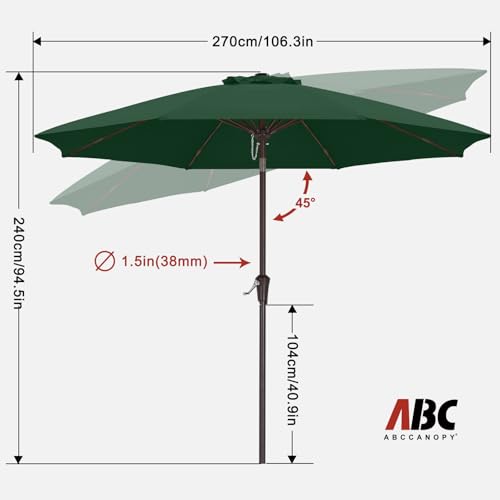 Image of ABCCANOPY 9FT Patio Umbrella Outdoor 8 Ribs Table Umbrella | Fade & UV Resistant Fabric,8 Fiberglass Ribs,Smooth Crank System,Burgundy,Great for Patio,Backyard,Garden,Deck