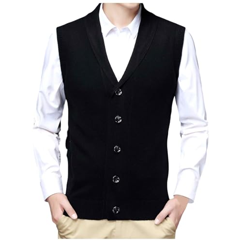 Chaleco de punto para hombre con cuello en V y botones de corte ajustado