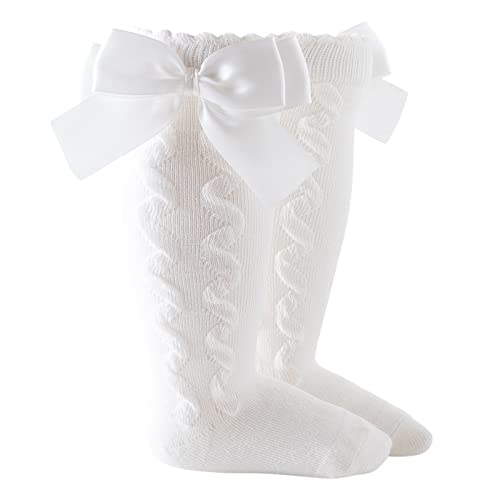 Girls Cable Knit Mid Calf Socks Toddler Baby Knee High Socks Infant Bow Socks Kids Breathable Stockings