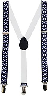 Scotland Braces Blue Suspenders Adjustable Unisex Scottish Trouser Shirt Pull Up Clothing Accessory Y Back Shaped For Casual Workwear Comfortable With Metal Clips For Men & Women