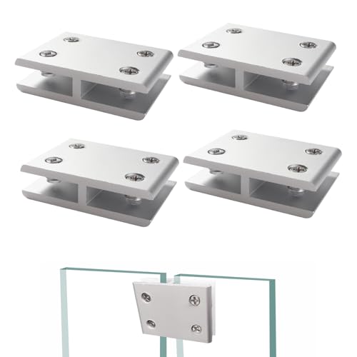 Lyeteung 4 Piezas 8mm Abrazadera de Vidrio, Aleación de Aluminio Abrazadera de Cristal, Ajustable Soporte para Estante de Cristal, Soporte Vidrio, para Vidrio de 3-7 mm de Grosor, 180 Grados