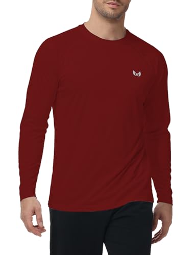Corna Mens Long Sleeve T-Shirts UPF 50+ Sun Protection Tops,Wine Red,L