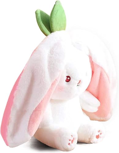 Niku Rabbit with Chain Reversible Bunny Rabbit Soft Stuffed Toys for Girls Boys Baby Kids | Doll, Teddy Bear plushies, Animal Toy | Strawberry/Carrot Shaped Pink Colour | Valentine's Gift