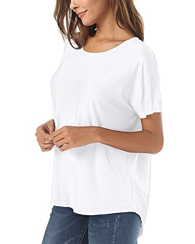 Image of Herou Women Loose Fit T-Shirts Soft Short Sleeve Crew Neck Casual Tee Tops | Lightweight,Basic,Workout,Comfortable,High Low Hem,Oversized
