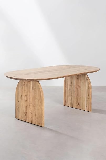 Image of Oval Wooden Dining Table | Dining Room Furniture | Mango Wood Dining | 200 x 105x 79.5 cms for Home (Black) (Natural)