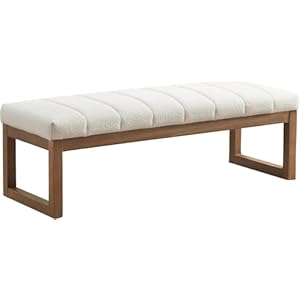 52.7″ Bedroom Bench for End of Bed, Modern Upholstered Teddy Fabric Entryway Bench & Dining Bench, Footrest Stool Bench with Solid Wood Frame for Bedroom, Living Room (Beige)