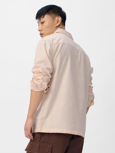 Image of The Souled Store Shrimp Cocktail Men and Boys Long Sleeves Collared Neck Button Front Pink Embroidered Cotton Relaxed Shirts