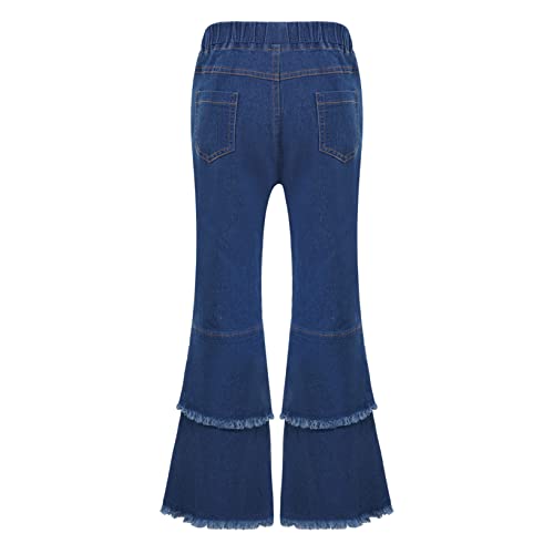 Kids Girls Youth Flared Jeans Bell Bottom Pants with Elastic Waistband Wide Leg Ruffle Hem Denim Pants2