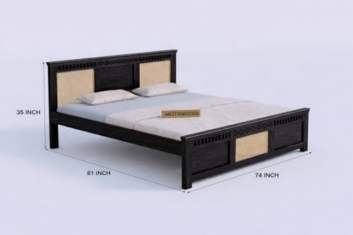 Image of AADITYA WOODS Solid Sheesham Wood Bed Cot Without Storage |Wooden Bed for Bedroom | Multipurpose Duble Cot (Walnut K, King)