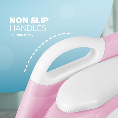 KIDOOLA Adjustable Potty Ladder Seat for Toilet Training with Steps, Handle & Soft Cushion Design Non Slip & Space Efficient Toddlers & Children Unisex Foldable & Easy Assembly Splash Guard Included