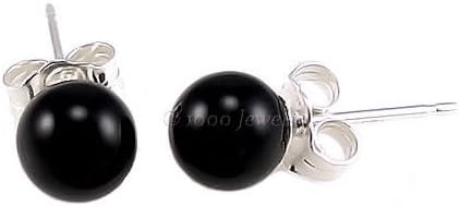 Trustmark 14K White Gold 6mm Black Onyx Ball Stud Post Earrings