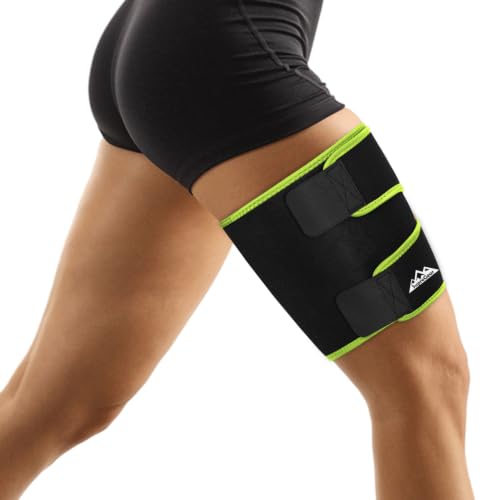 Image of supregear Thigh Wraps Support, Adjustable Compression Neoprene Thigh Sleeve Hamstring Quad Wrap Upper Leg Brace for Women Men Pulled Groin Muscle, Quadriceps, Black + Grass Green, XL