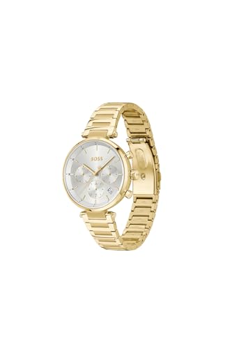 Image of BOSS Majesty Sport Qtz Multifunction Silver White Round Dial Women's Watch|Ionic Plated Thin Gold Steel Material|Gold Color Band - 1502775