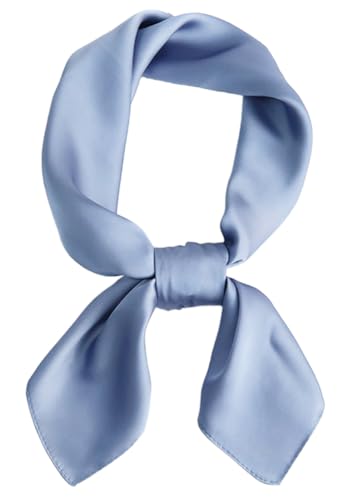 CHUNG Womens Scarf Satin Solid Color Fashion Girls Scarves bandana 50s Retro Emulation Silk Handbag Hair Ribbons Handkerchief Necktie Square 27.5 DustyBlue