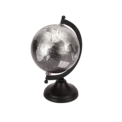 Rely+ 5" World Globe With Sturdy Metal Stand (Not Plastic!) - Desktop Globe For Home Desk Table Office Decor - Book Shelf Decor Globe - 5 Inch - Metallic Black #TOP5