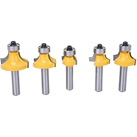 8mm Shank Handrail Roundover Bit, 5Pcs Woodworking Milling Cutter Tools, Roundover Edging Tool for Router Table Cabinet Door Cover